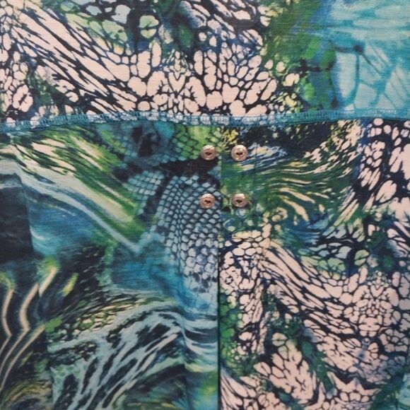 Michael Tyler Tunic Top Sz XXL Vibrant Abstract Semi-Sheer Button Up Boho Wild - Picture 5 of 8